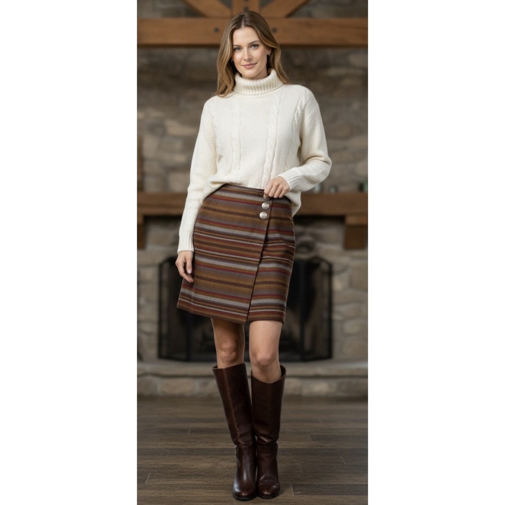 RALPH LAUREN SOUTHWESTERN STRIPE INDIAN BLANKET WORSTED‎ WOOL CONCHO WRAP SKIRT